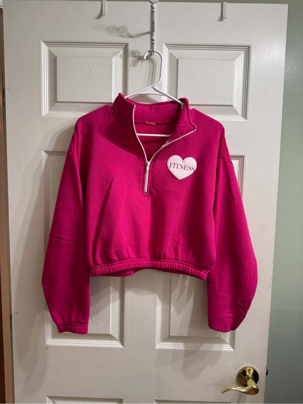 Suzie B Fitness Hot Pink Half-Zip Pullover Sweatshirt with Heart